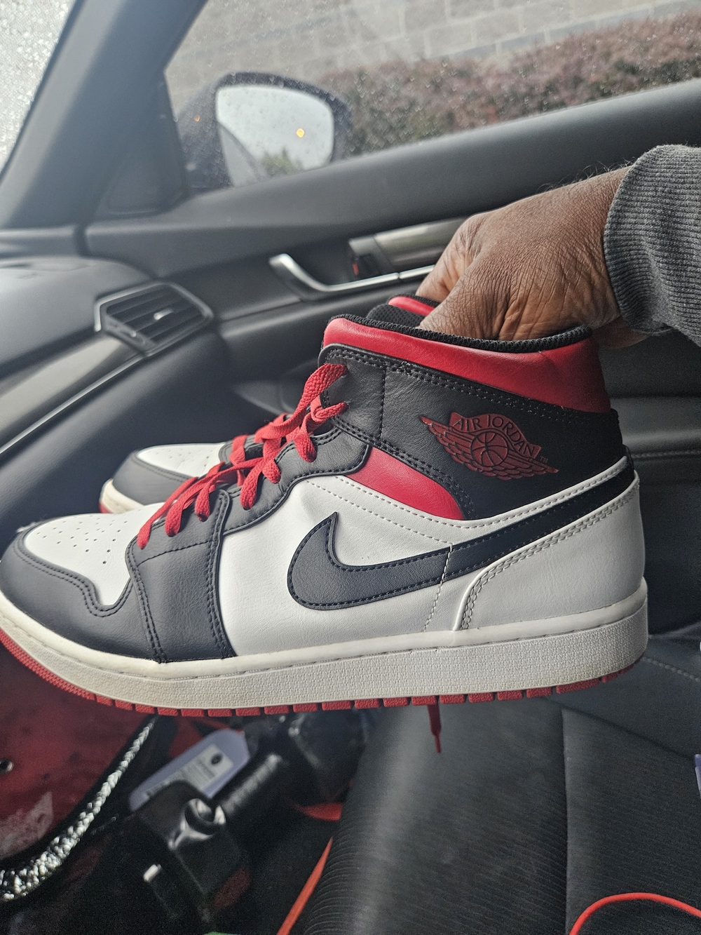 Jordan Mid-Top Sneakers in Black, White & Red